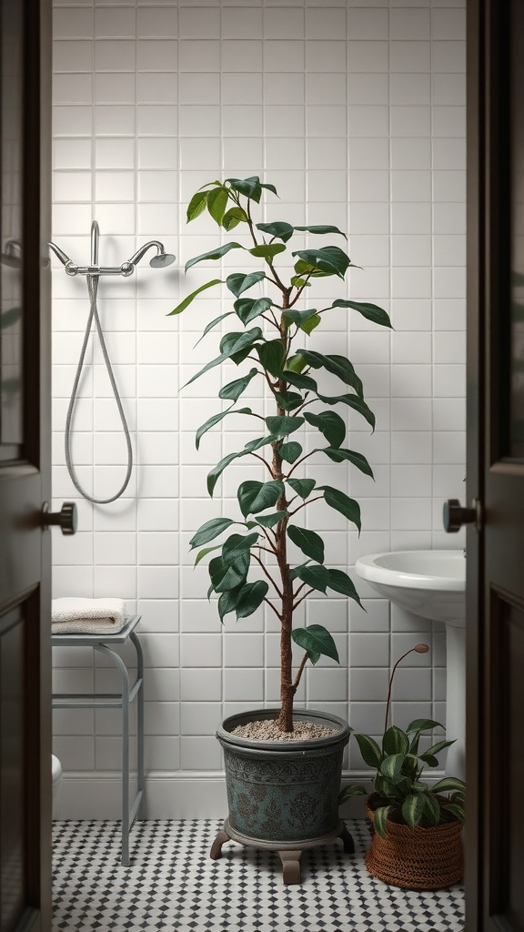 A Cast Iron Plant in a bathroom setting, showcasing its hardy nature and ability to thrive in low light.