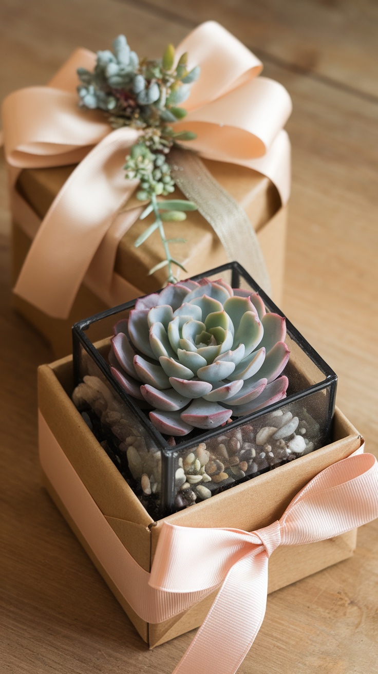 Succulent in a decorative box with a ribbon