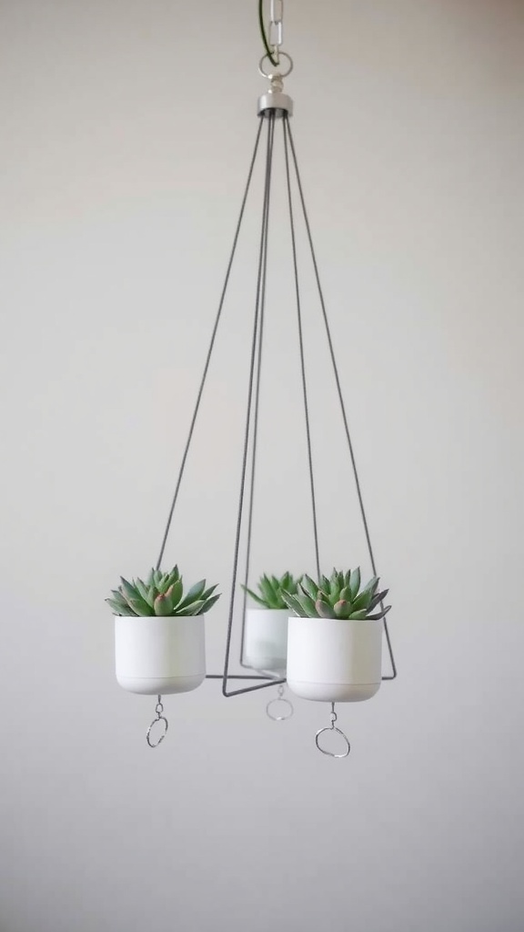 Minimalist succulent hanging planter with two pots and a sleek design.