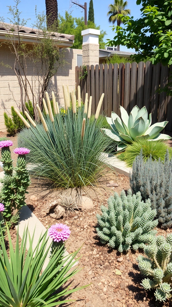 A Mediterranean-inspired garden featuring drought-resistant plants.