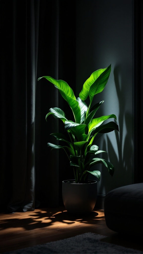 A Snake Plant with lush green leaves in a dimly lit room, showcasing its beauty and resilience.