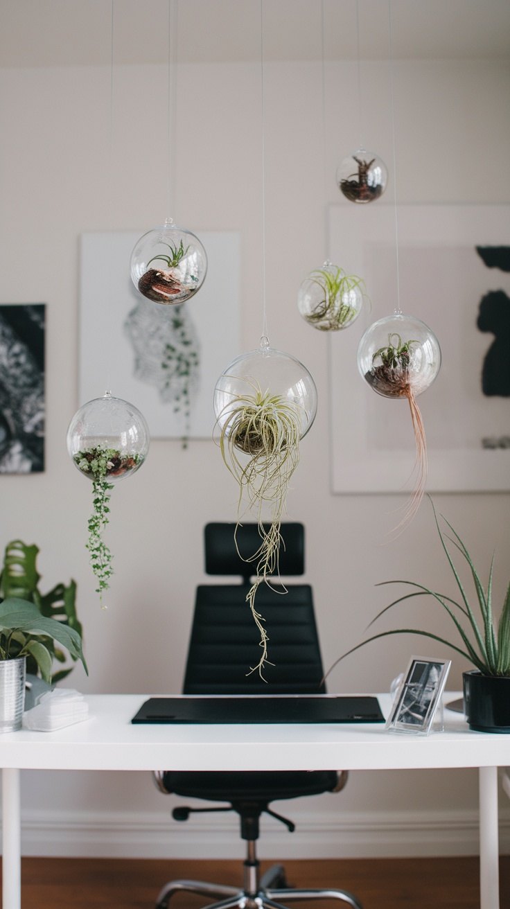 Image showing minimalist hanging plants in glass orbs, creating a stylish indoor decor.